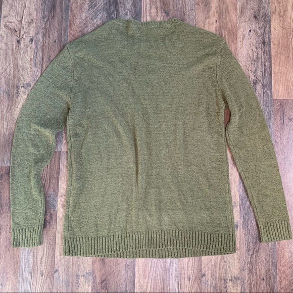 Women's Olive Green Long Sleeve Knit Pull Over Cutout Lace Up Sweater Blouse Top - Picture 2 of 5